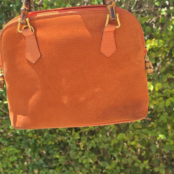 GUCCI Authentic Bamboo Suede ORANGE Purse Satchel Handbag Designer - Picture 3 of 16